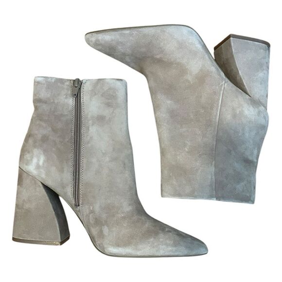 Gianni Bini Callen Ankle Booties Tan Suede Block Heel Boots Zip Close 8.5 - Picture 5 of 8